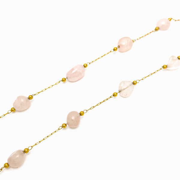 Corrente com Quartzo Rosa AC1043 - Aço Inox