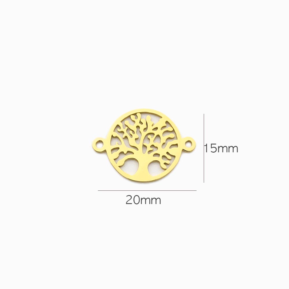 entremeio árvore da vida aço inox dourado 20x15mm