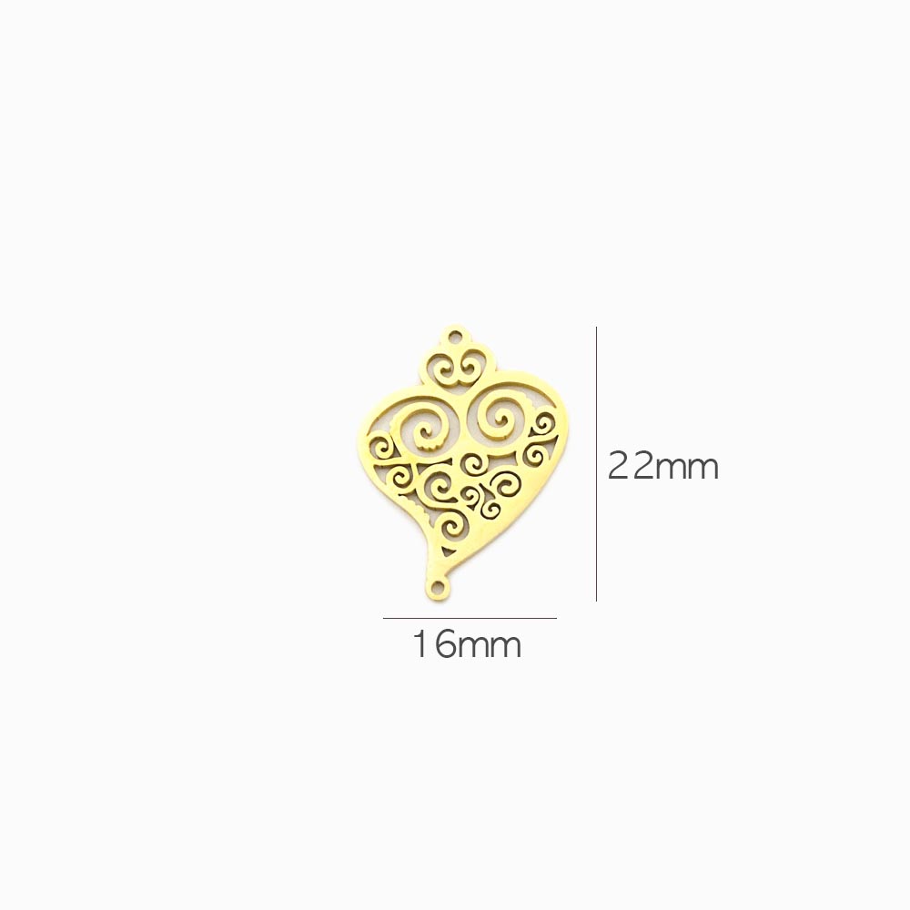 entremeio coração de viana aço inox dourado 22x16mm