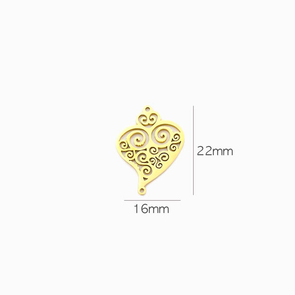 entremeio coração de viana aço inox dourado 22x16mm