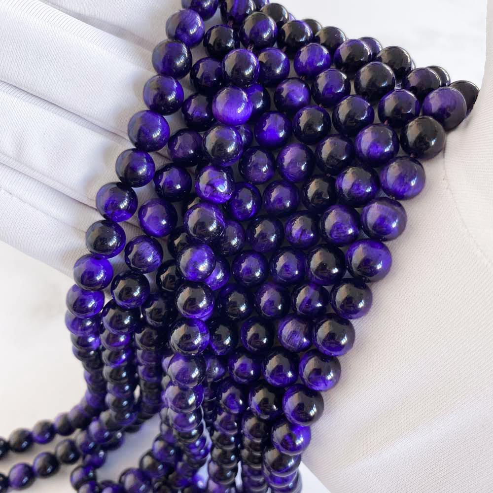 Fiada Contas Olho de Tigre Roxo 8mm