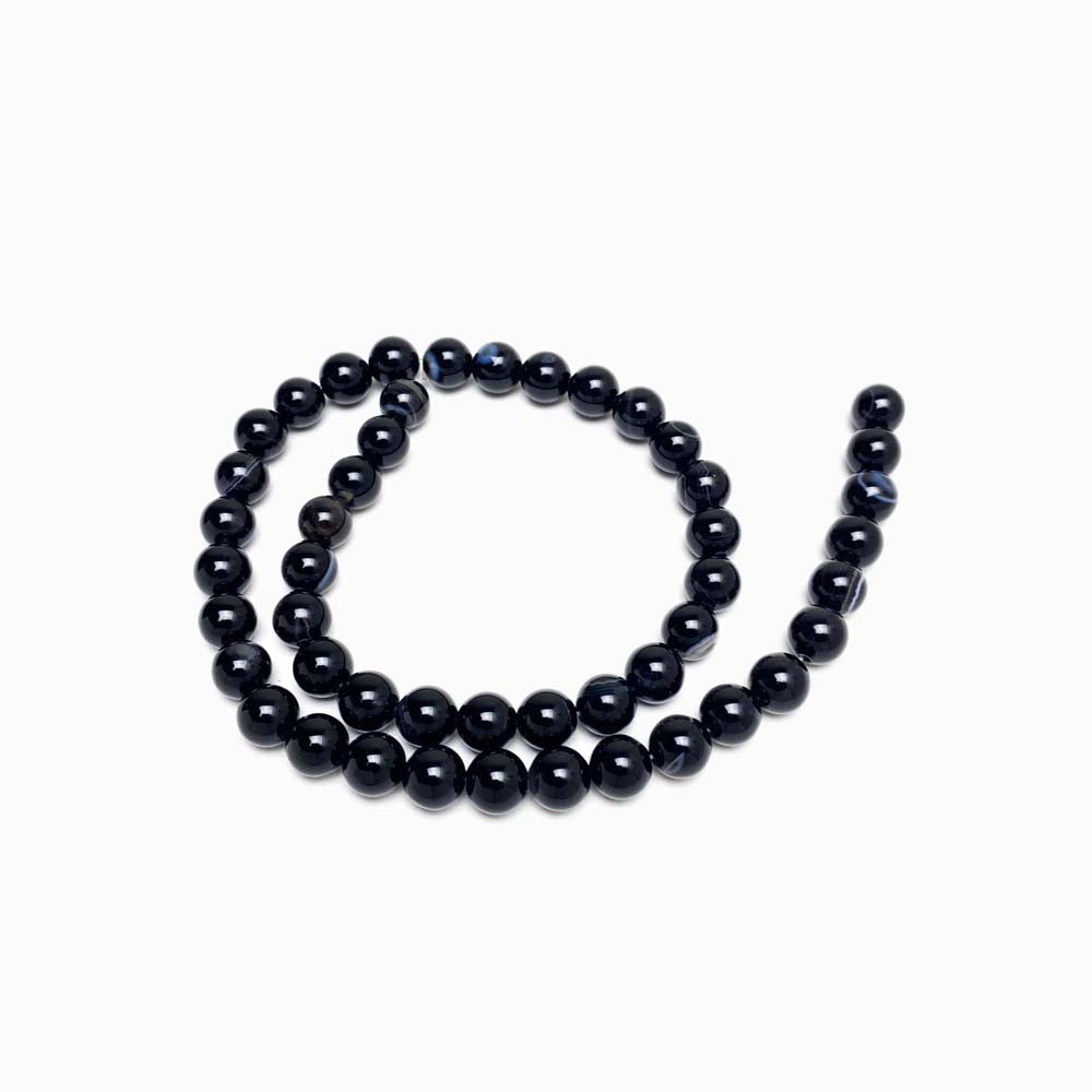 Fiada Contas Pedra Ágata Negra 8mm
