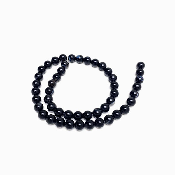 Fiada Contas Pedra Ágata Negra 8mm