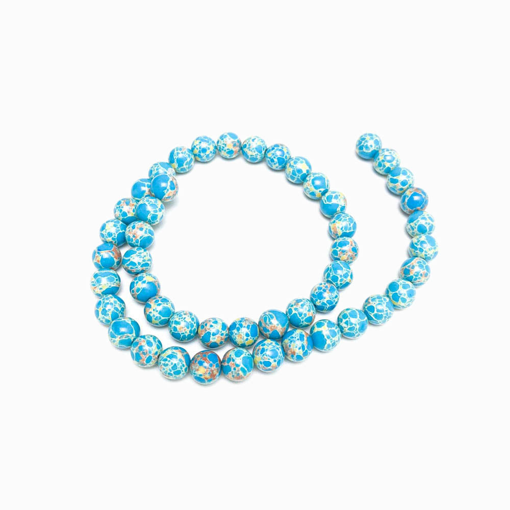 Fiada Contas Pedra Jaspe Imperial Azul Celeste 8mm