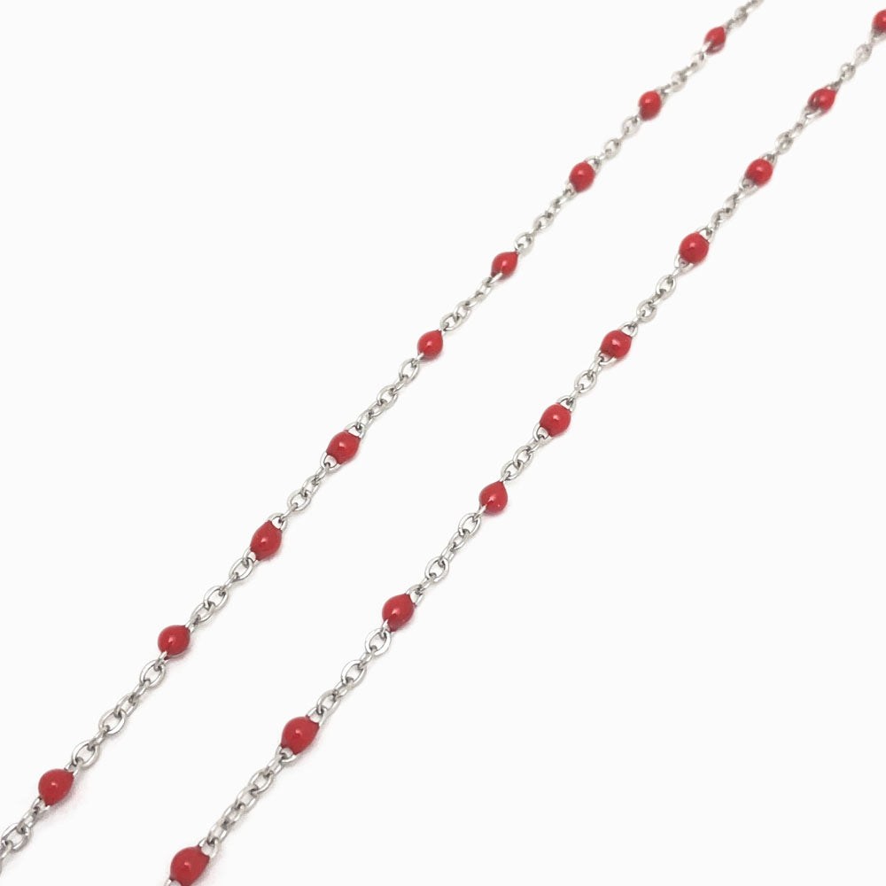 Fio Elo Oval com Verniz Vermelho com Detalhes - Aço Inox