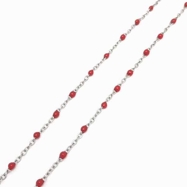 Fio Elo Oval com Verniz Vermelho com Detalhes - Aço Inox
