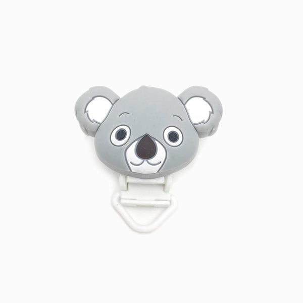 MOLA PARA CHUPETA EM SILICONE DESIGN URSO CINZA