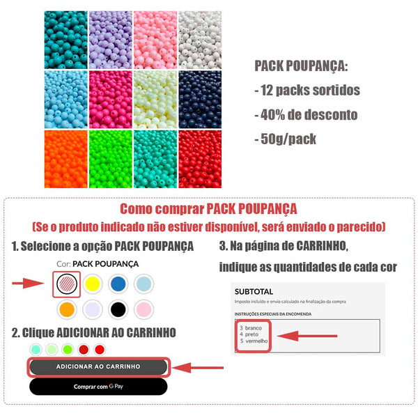 PACK POUPANÇA CONTAS ACRÍLICAS 6MM E COMO COMPRAR