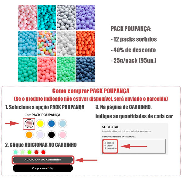 pack poupança contas de acrílico fosca 8mm e como comprar