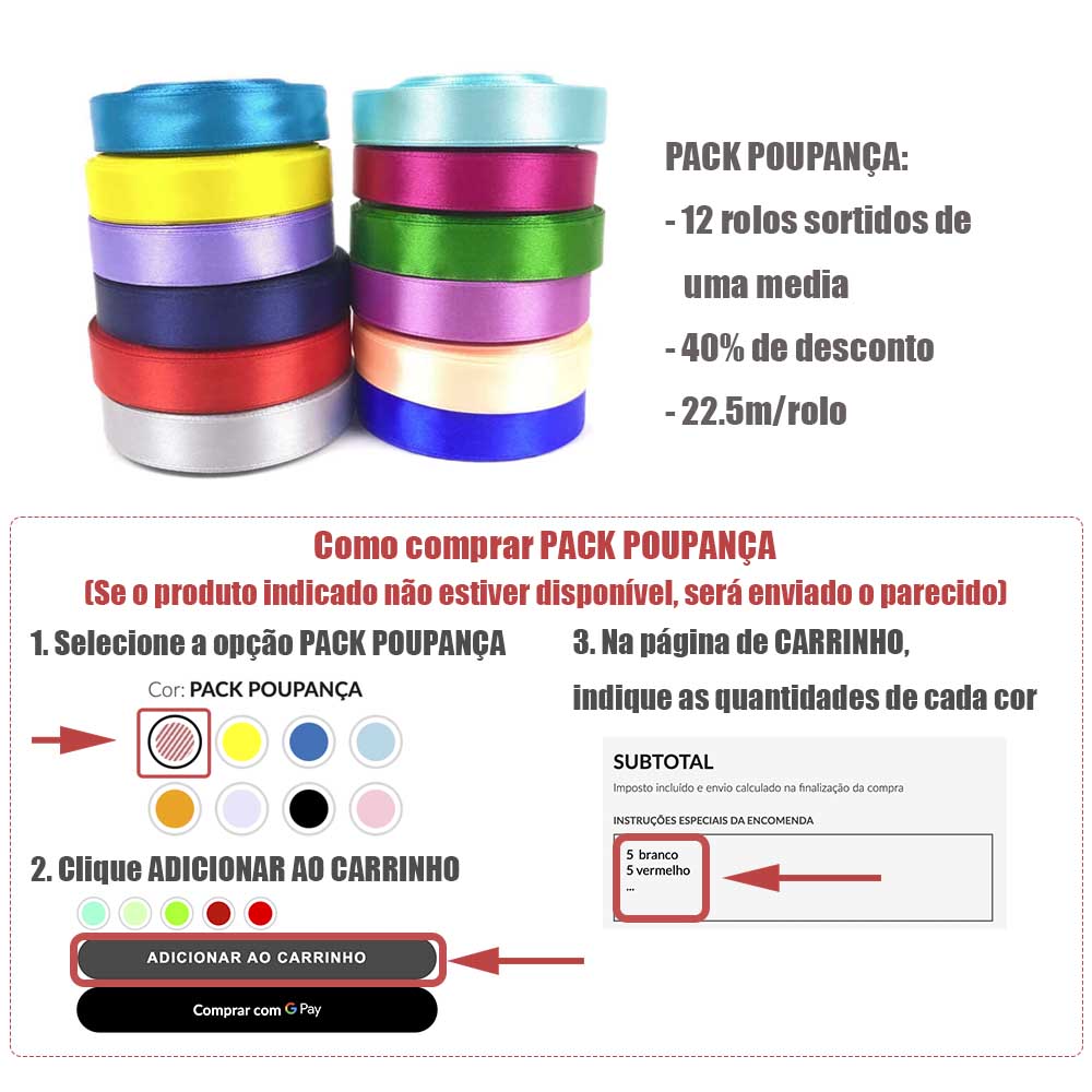 PACK POUPANÇA FITA DE CETIM E COMO COMPRAR