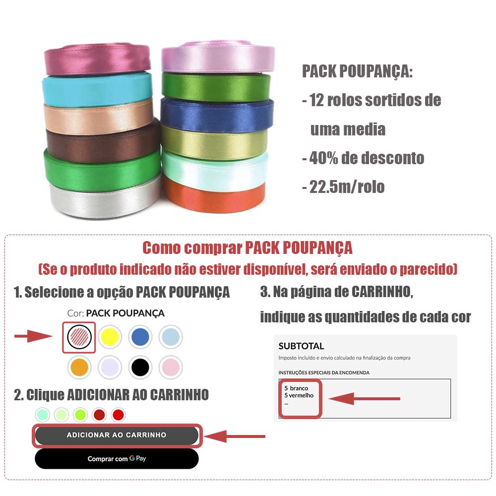 PACK POUPANÇA FITA DE CETIM E COMO COMPRAR