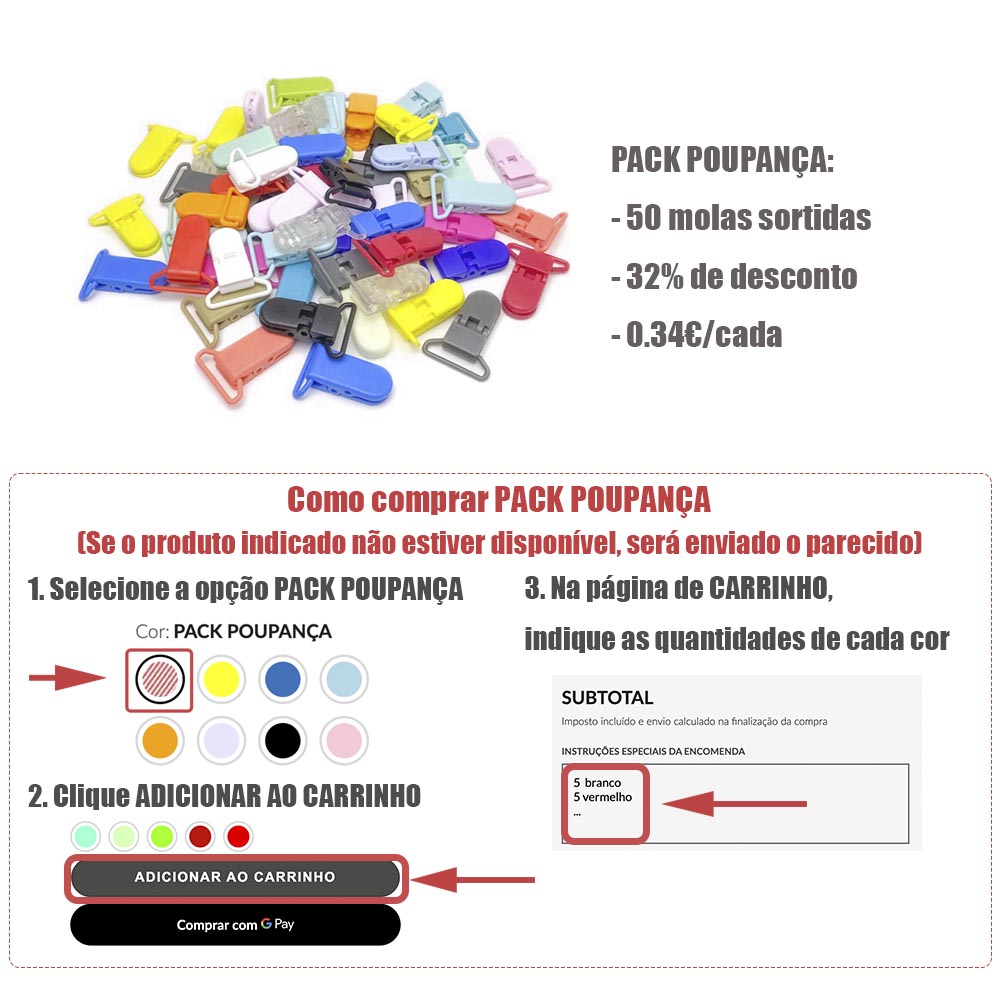 PACK POUPANÇA DE MOLAS PARA CHUPETA KAM E COMO COMPRAR
