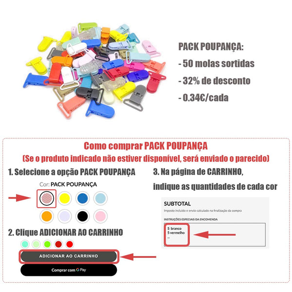 PACK POUPANÇA DE MOLAS PARA CHUPETA KAM E COMO COMPRAR