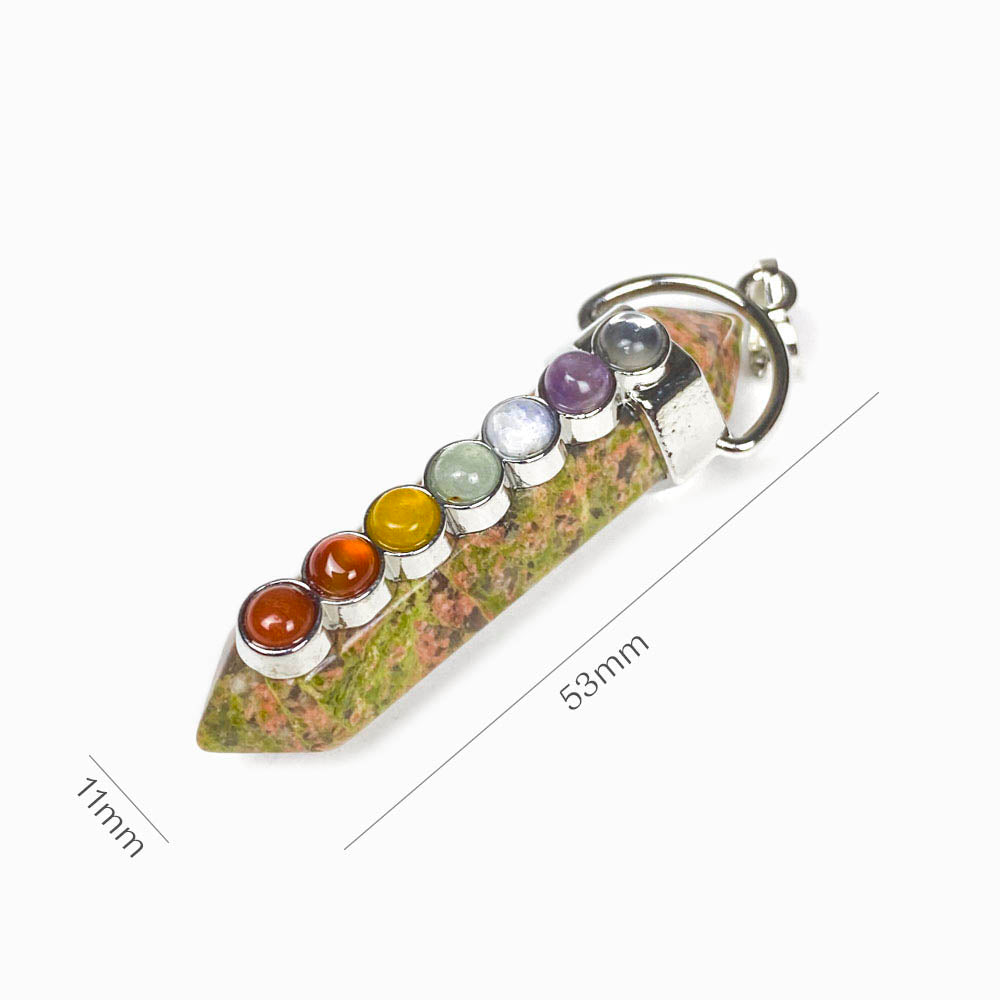 pendente em pedra unakita com 7 chakras