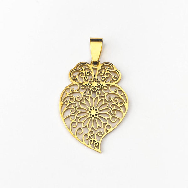 Pendente Coração de Viana 33x24mm - Aço Dourado