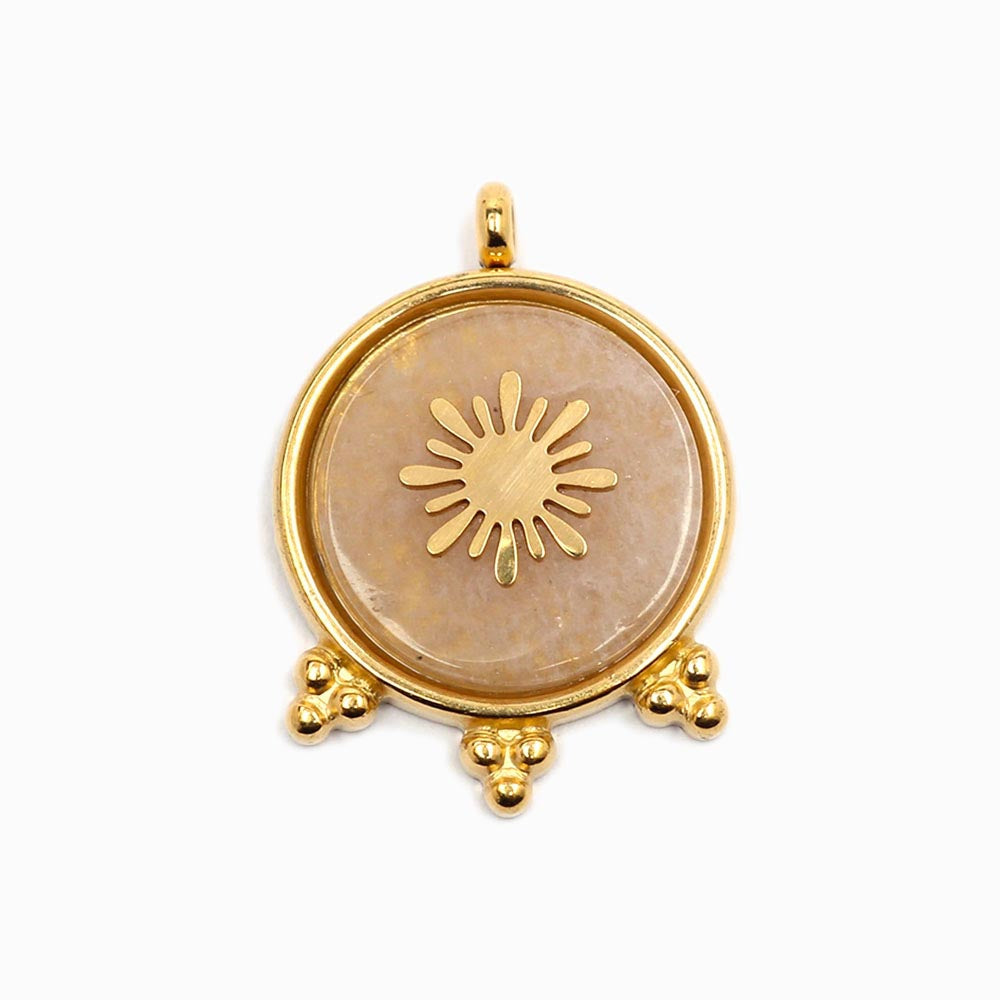 Pendente Pedra Natural 25x20mm - Aço Dourado
