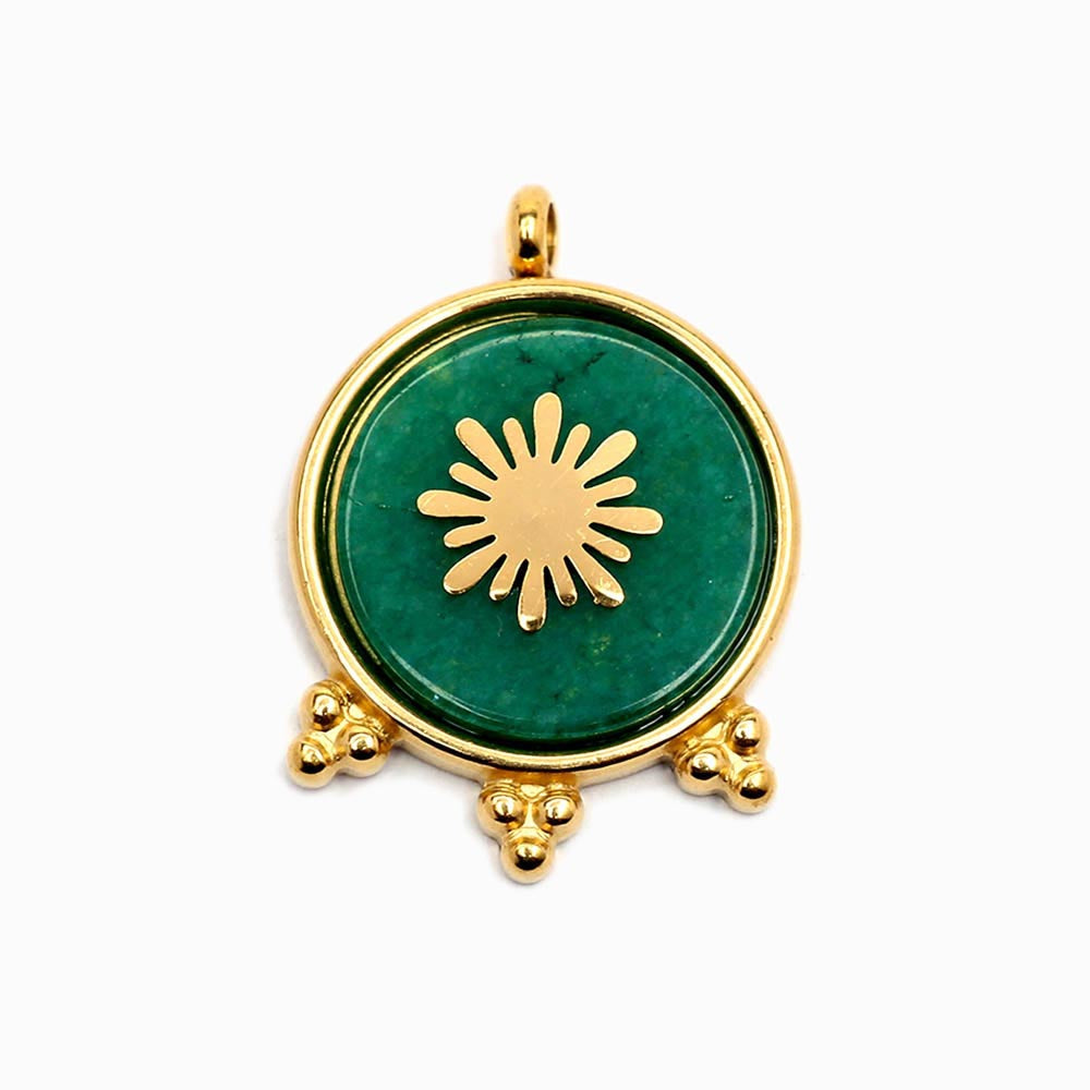 Pendente Pedra Natural 25x20mm - Aço Dourado