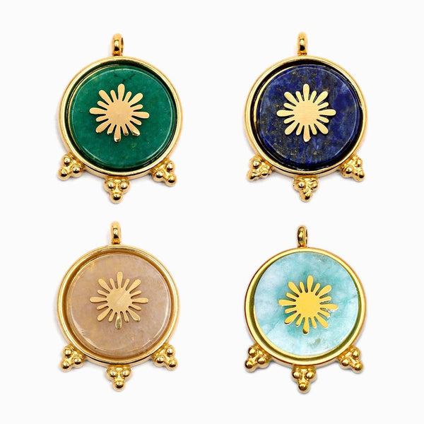 Pendente Pedra Natural 25x20mm - Aço Dourado