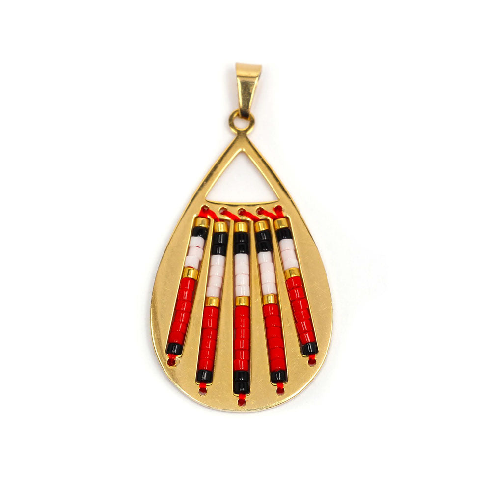 Pendente gota aço inox dourado com design missanga