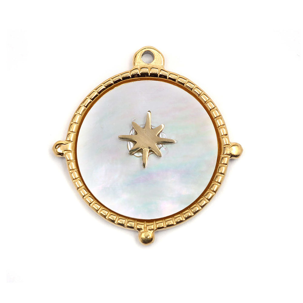 Pendente Aço Inox Dourado com Madrepérola 20x20mm