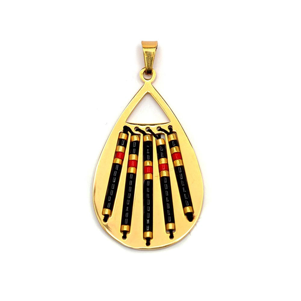 Pendente gota aço inox dourado com design missanga