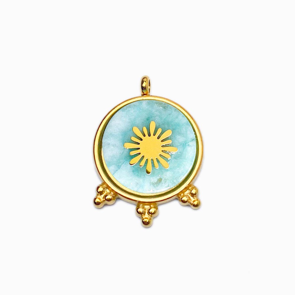 Pendente Pedra Natural 25x20mm - Aço Dourado