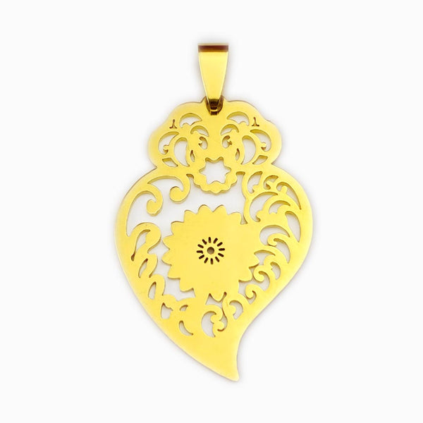 Pendente Coração de Viana 40x20mm - Aço Dourado
