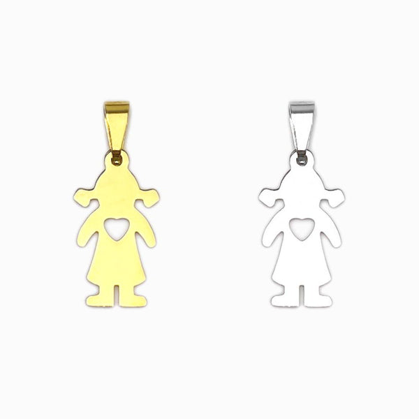 Pendente Família Menina com Recorte Coração 20x11mm - Aço Inox