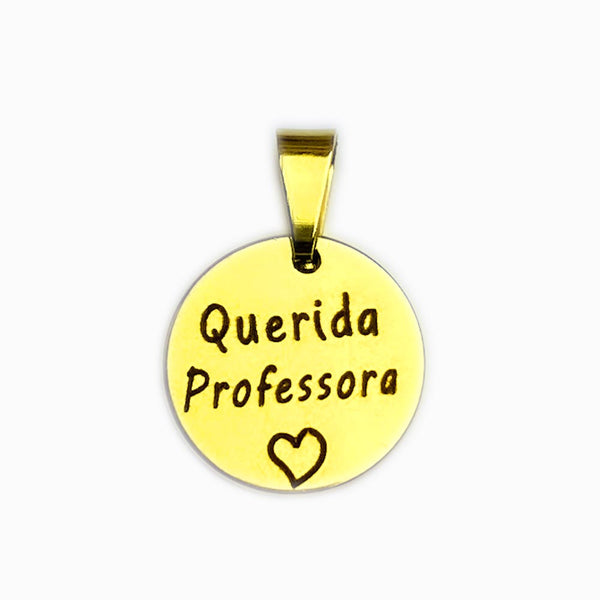 Pendente Querida Professora 15x15mm - Aço Dourado
