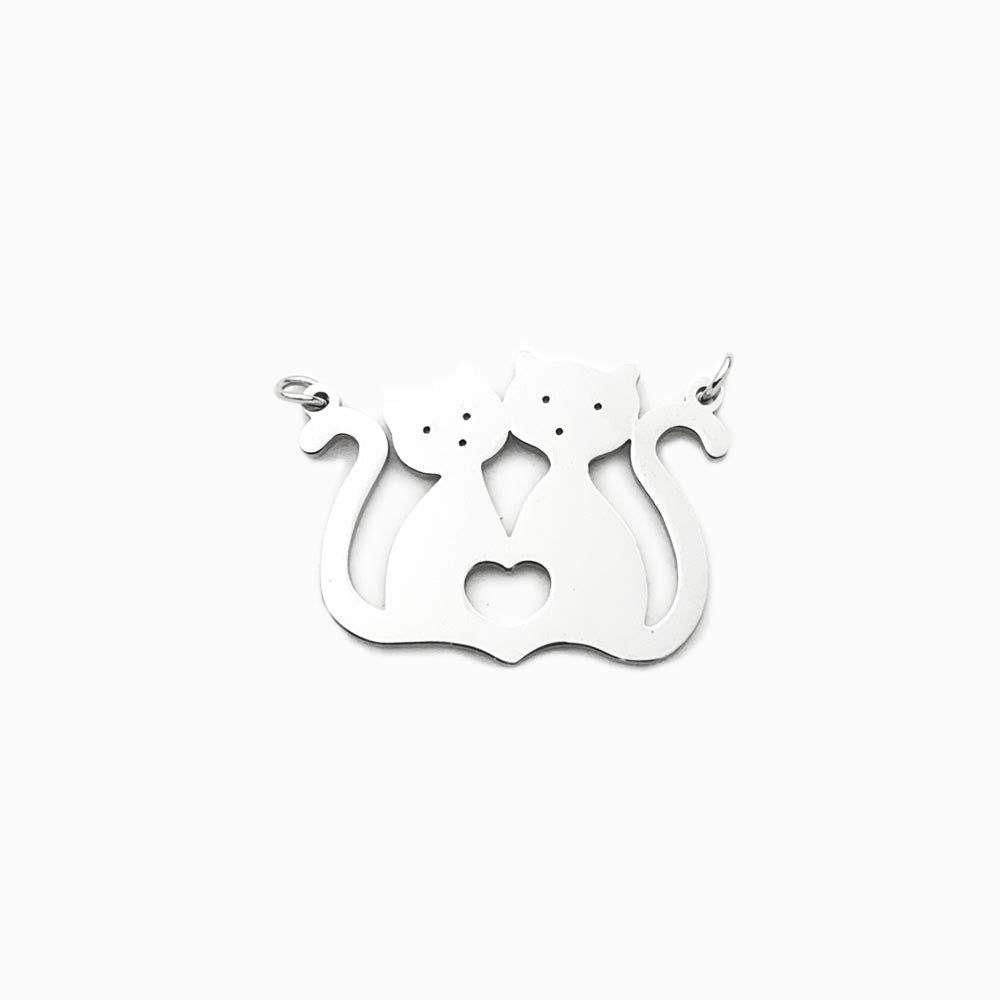 pendente aço inox gatos com recorte coração