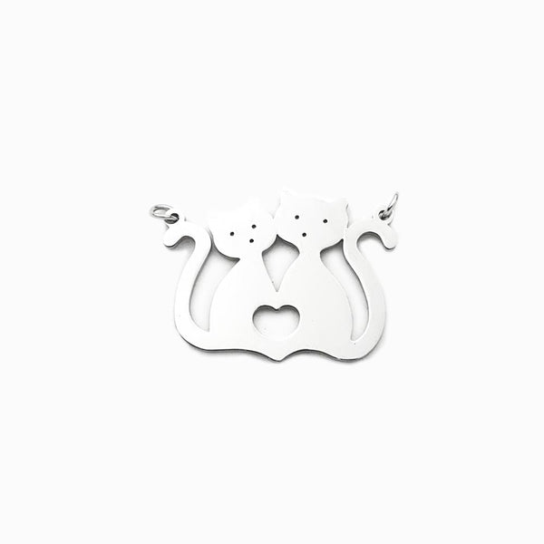 pendente aço inox gatos com recorte coração