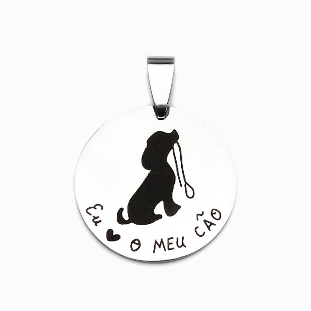 Pendente Amo o Meu Cão 25mm - Aço Prateado