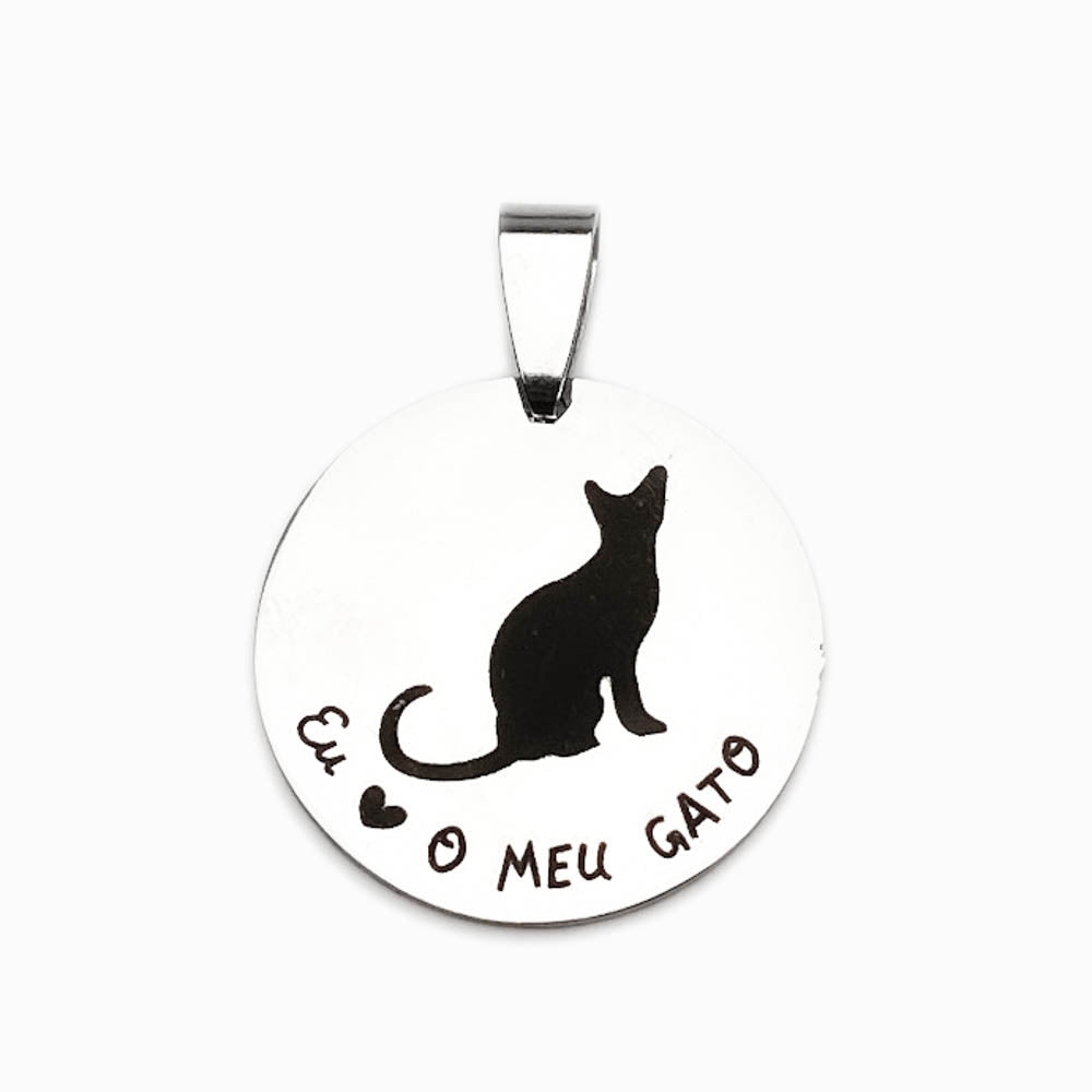 Pendente Amo o Meu Gato 25mm - Aço Prateado