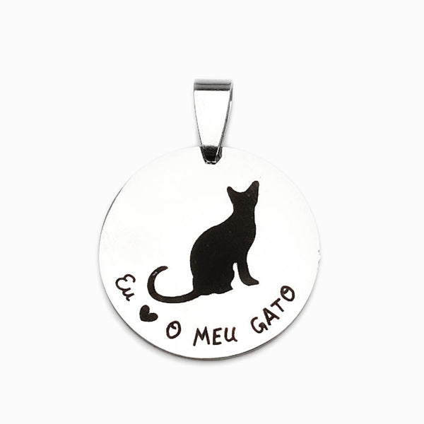 Pendente Amo o Meu Gato 25mm - Aço Prateado