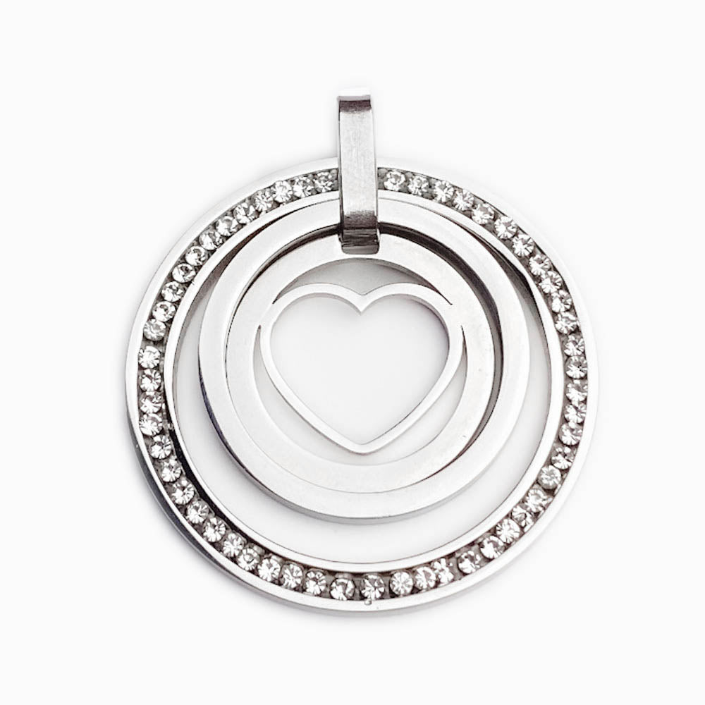 Pendente Coração com Pedra 40x40mm- Aço Prateado