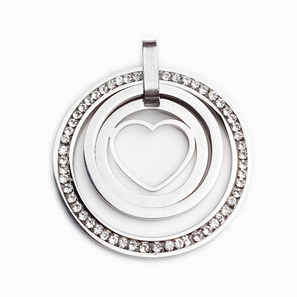 Pendente Coração com Pedra 40x40mm- Aço Prateado
