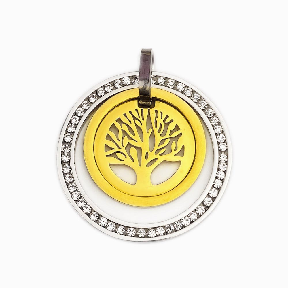 Pendente Árvore da Vida com Pedra 40x40mm- Aço Dourado e Prateado