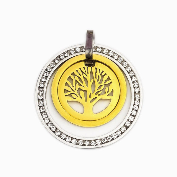 Pendente Árvore da Vida com Pedra 40x40mm- Aço Dourado e Prateado