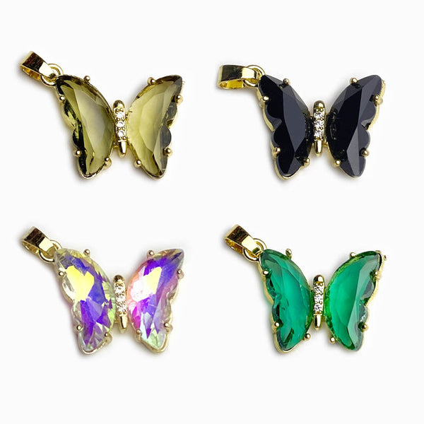 Pendente Borboleta - Latão Banhado à Ouro com Zircônia