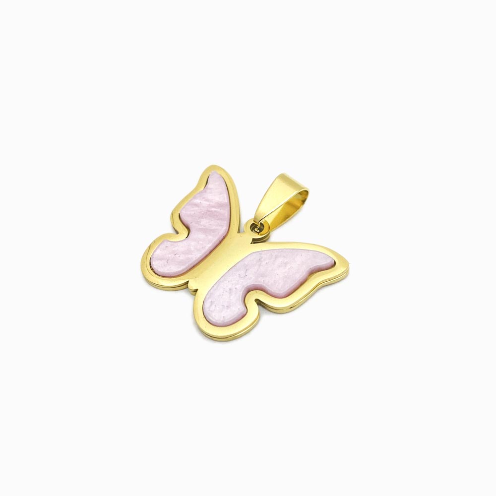 Pendente borboleta em aço inox com Madrepérola rosa
