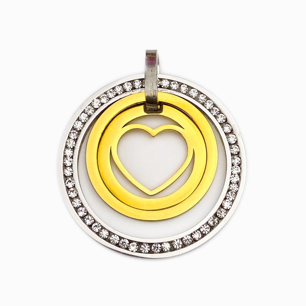 Pendente Coração com Pedra 40x40mm- Aço Dourado e Prateado