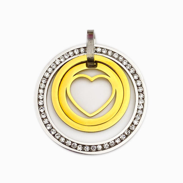 Pendente Coração com Pedra 40x40mm- Aço Dourado e Prateado