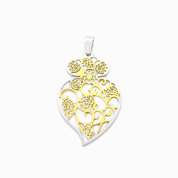 PENDENTE CORAÇÃO DE VIANA EM AÇO INOX DOURADO