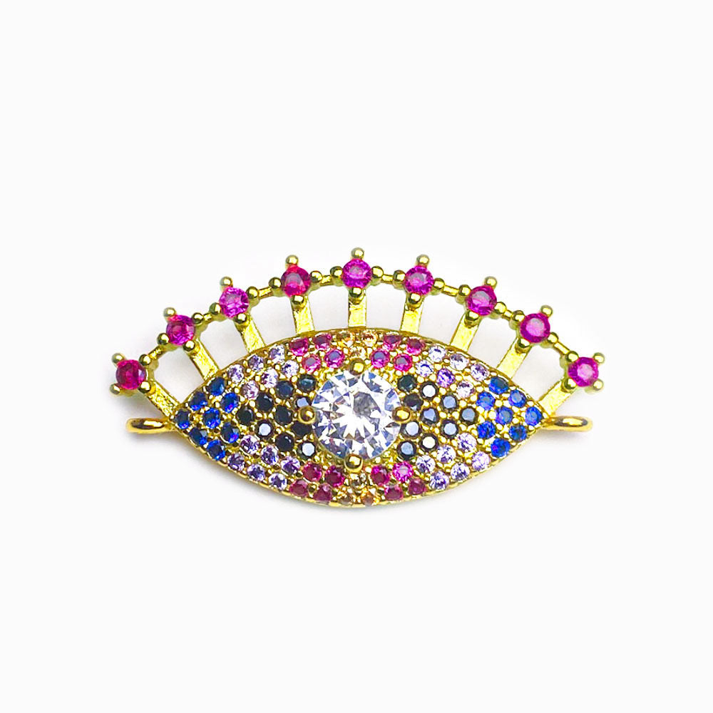 Pendente/entremeio Olho Turco 28X15mm - Latão Banhado à Ouro com Zircônia