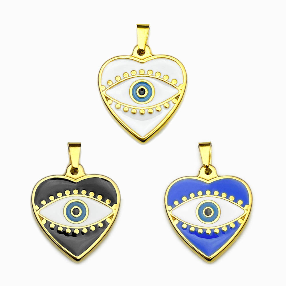 Pendente Olho Turco 28x25mm - Aço Dourado com Verniz