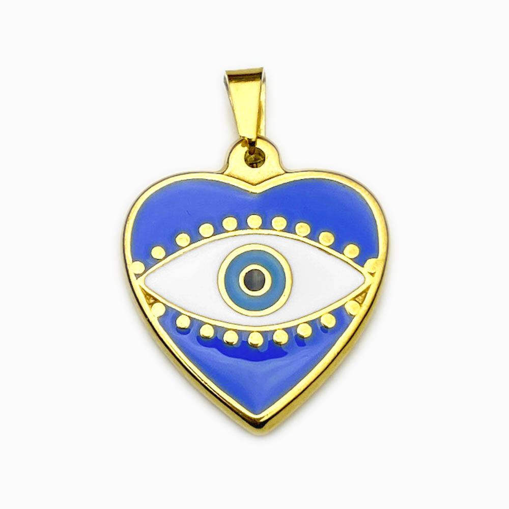 Pendente Olho Turco 28x25mm - Aço Dourado com Verniz