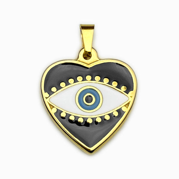 Pendente Olho Turco 28x25mm - Aço Dourado com Verniz