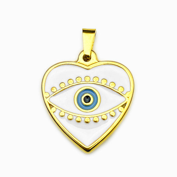 Pendente Olho Turco 28x25mm - Aço Dourado com Verniz