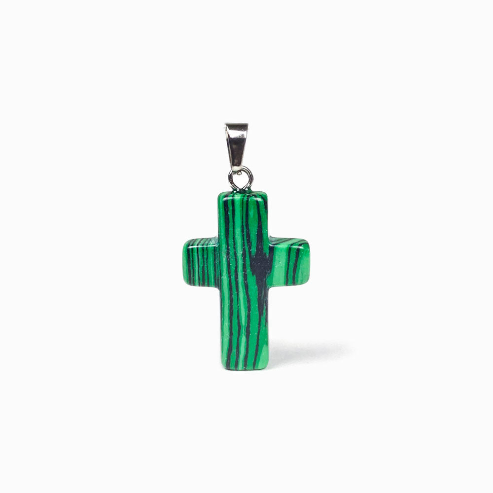 pendente cruz em pedra malaquita