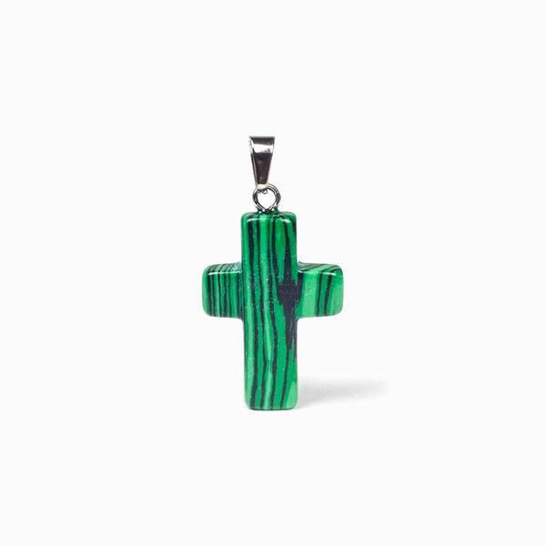 pendente cruz em pedra malaquita